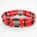 Fashion Magnetic stretch bracelet with red plastic beads